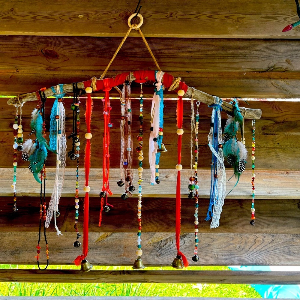 Handmade Boho Style Wind Chimes | Tiny Bells | Yard Art | Earthy Outdoor Decor